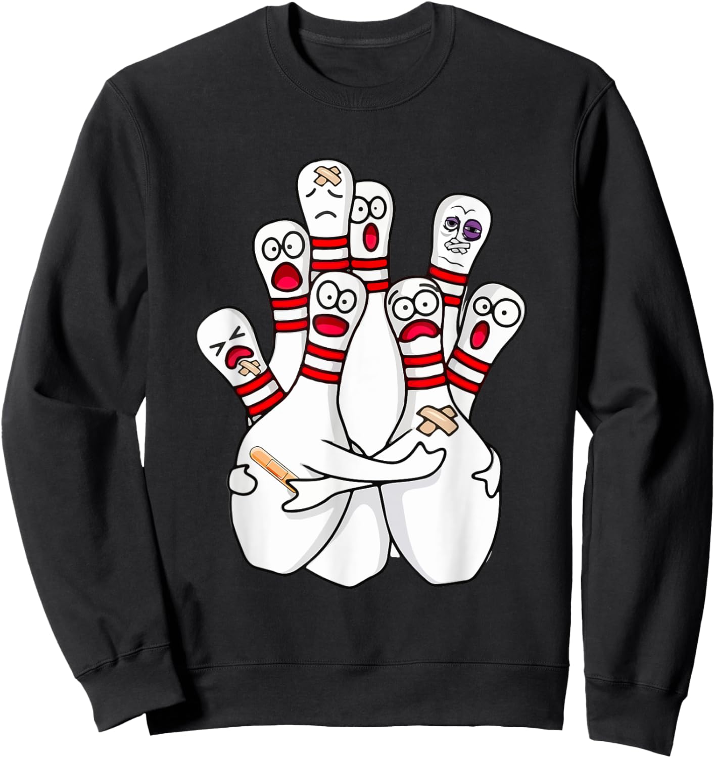 Cartoon Bowling Scared Bowling Pins Funny Sport Bowler Sweatshirt - Sweatshirt | Black