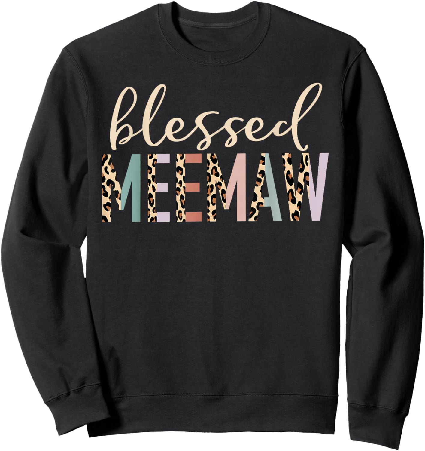 Blessed Meemaw Cute Leopard Print Sweatshirt - Sweatshirt | Black