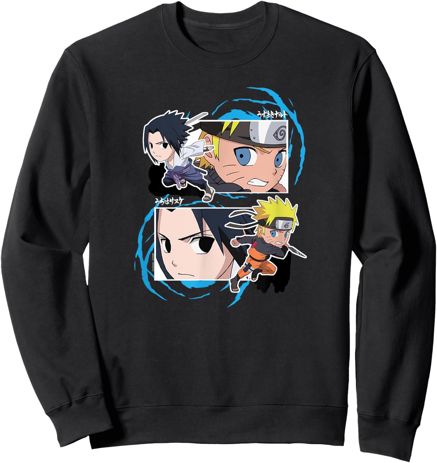 Naruto and Sasuke SD Fight Frames Anime Sweatshirt - Sweatshirt | Black