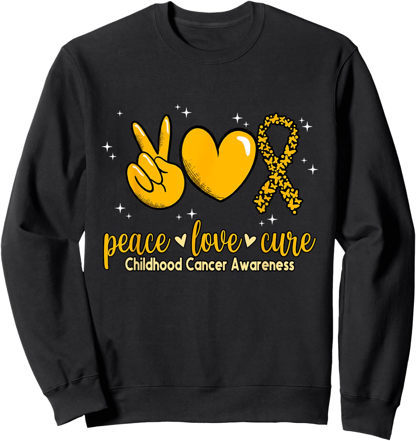 Childhood Cancer Awareness Peace Love Cure Childhood Cancer Sweatshirt - Sweatshirt | Black