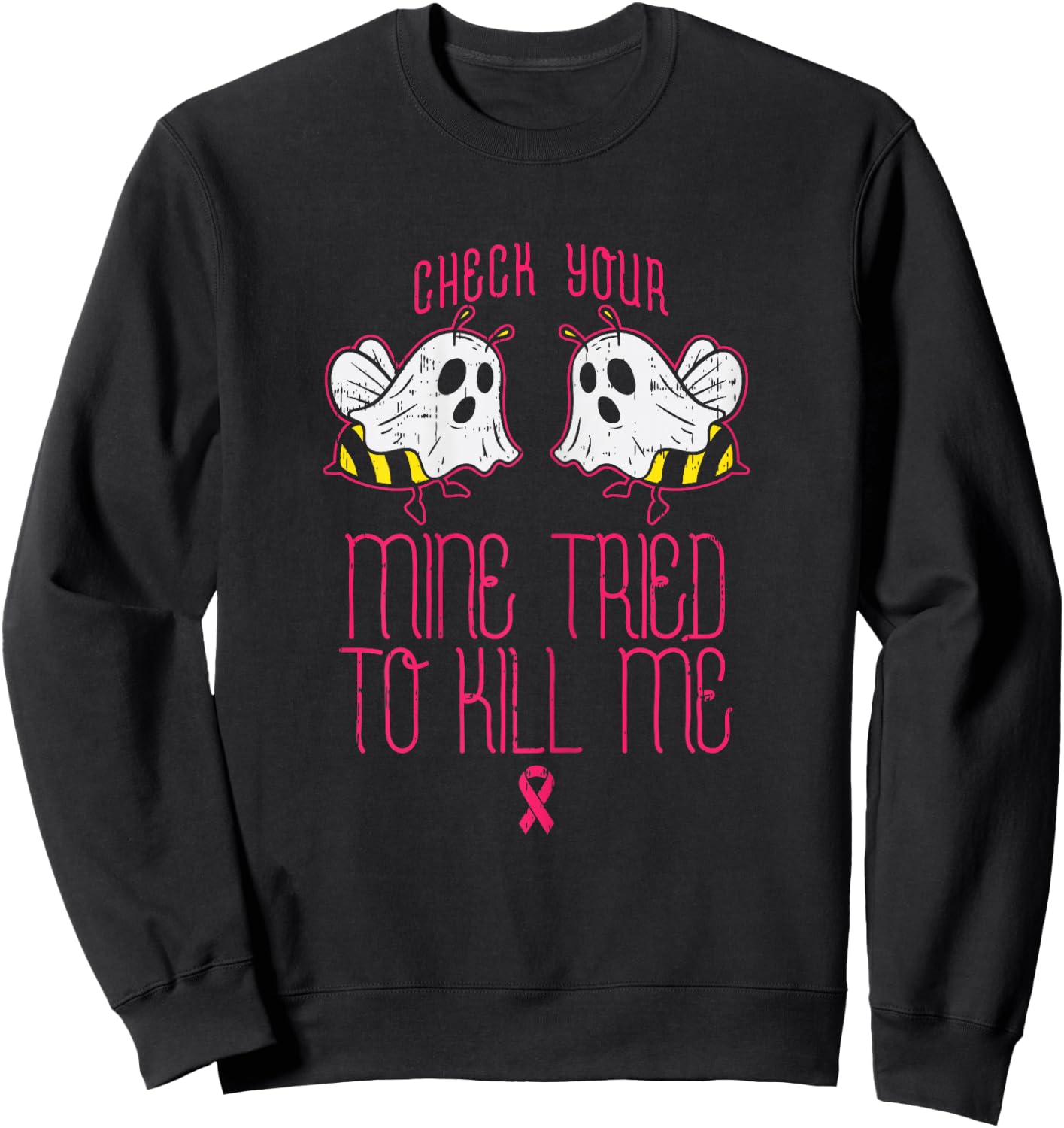 Check Your Boo-bees Funny Halloween Breast Cancer Awareness Sweatshirt - Sweatshirt | Black
