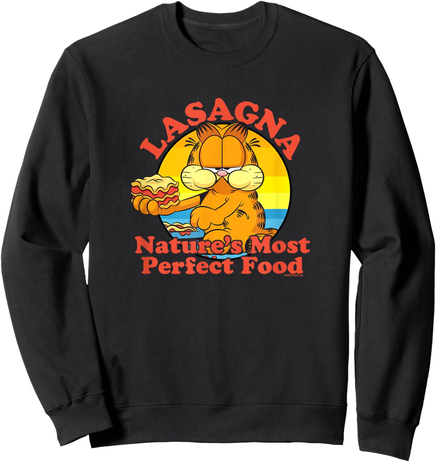 Garfield Lasagna Nature's Most Perfect Food Garfield Circle Sweatshirt - Sweatshirt | Black