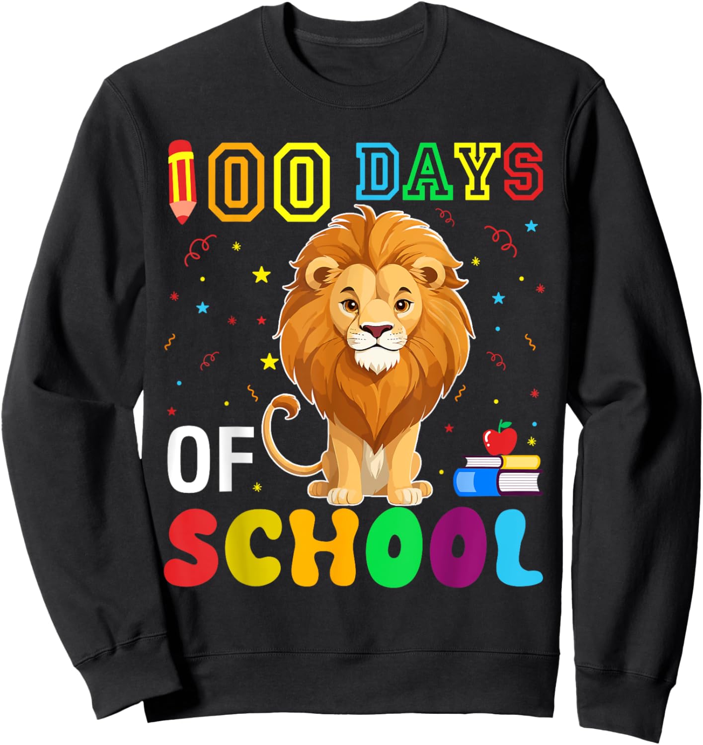 Funny Lion Lover Boys Girls 100 Days of School Sweatshirt - Sweatshirt | Black