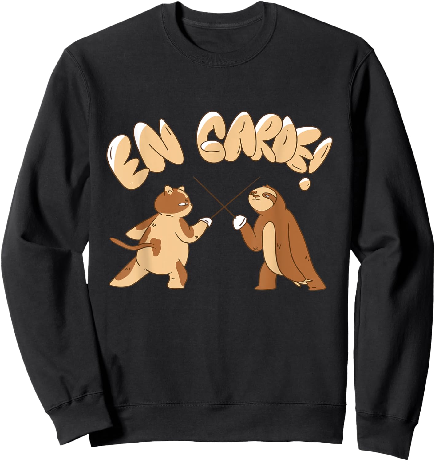 Funny Fencing En Garde Sloth Cat Epee Sabre Sword Fencer Women Girls Kids Sweatshirt - Sweatshirt | Black