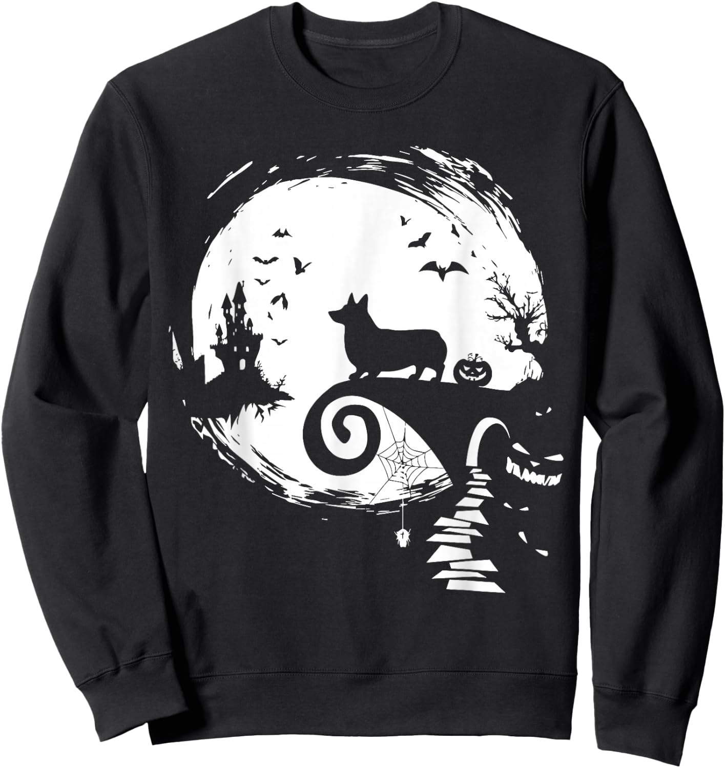 Corgi Dog and Moon Halloween Costume Dog Lover Funny Sweatshirt - Sweatshirt | Black