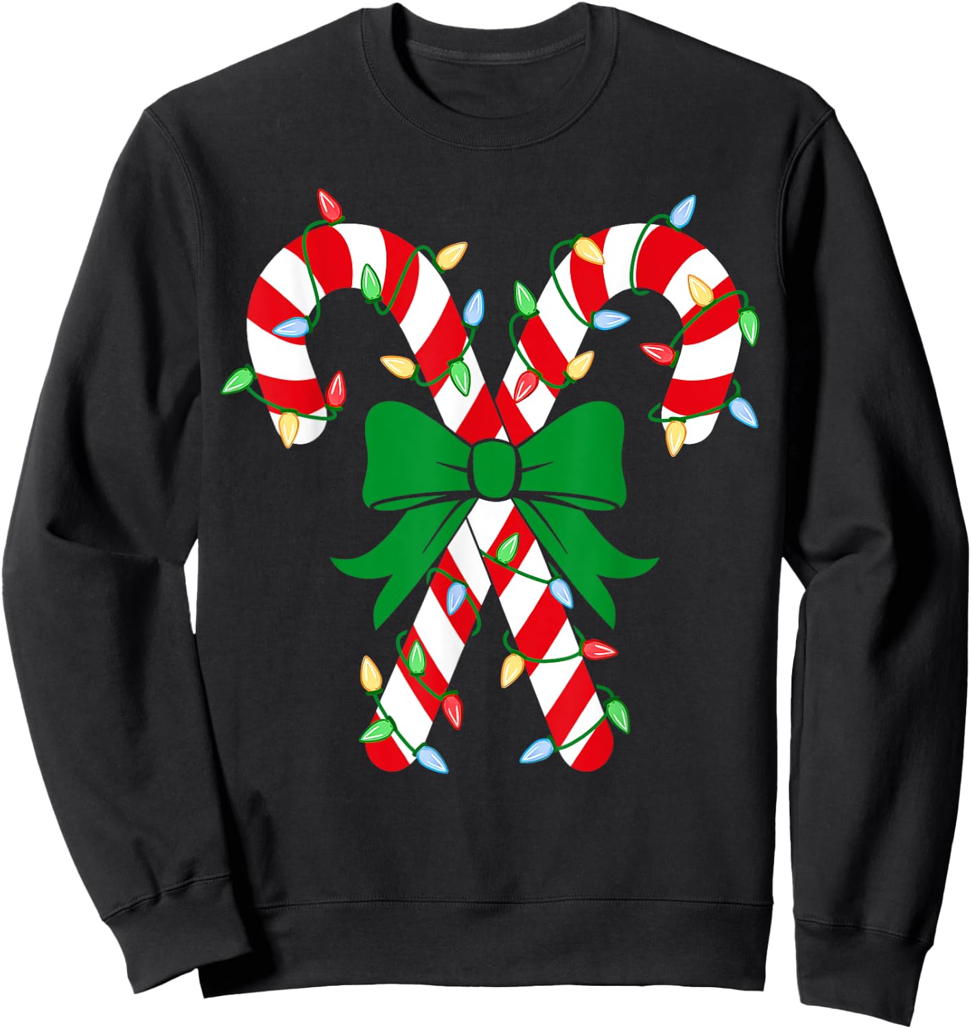 Candy Cane Crew Christmas Lights Family Matching Pajamas Sweatshirt - Sweatshirt | Black