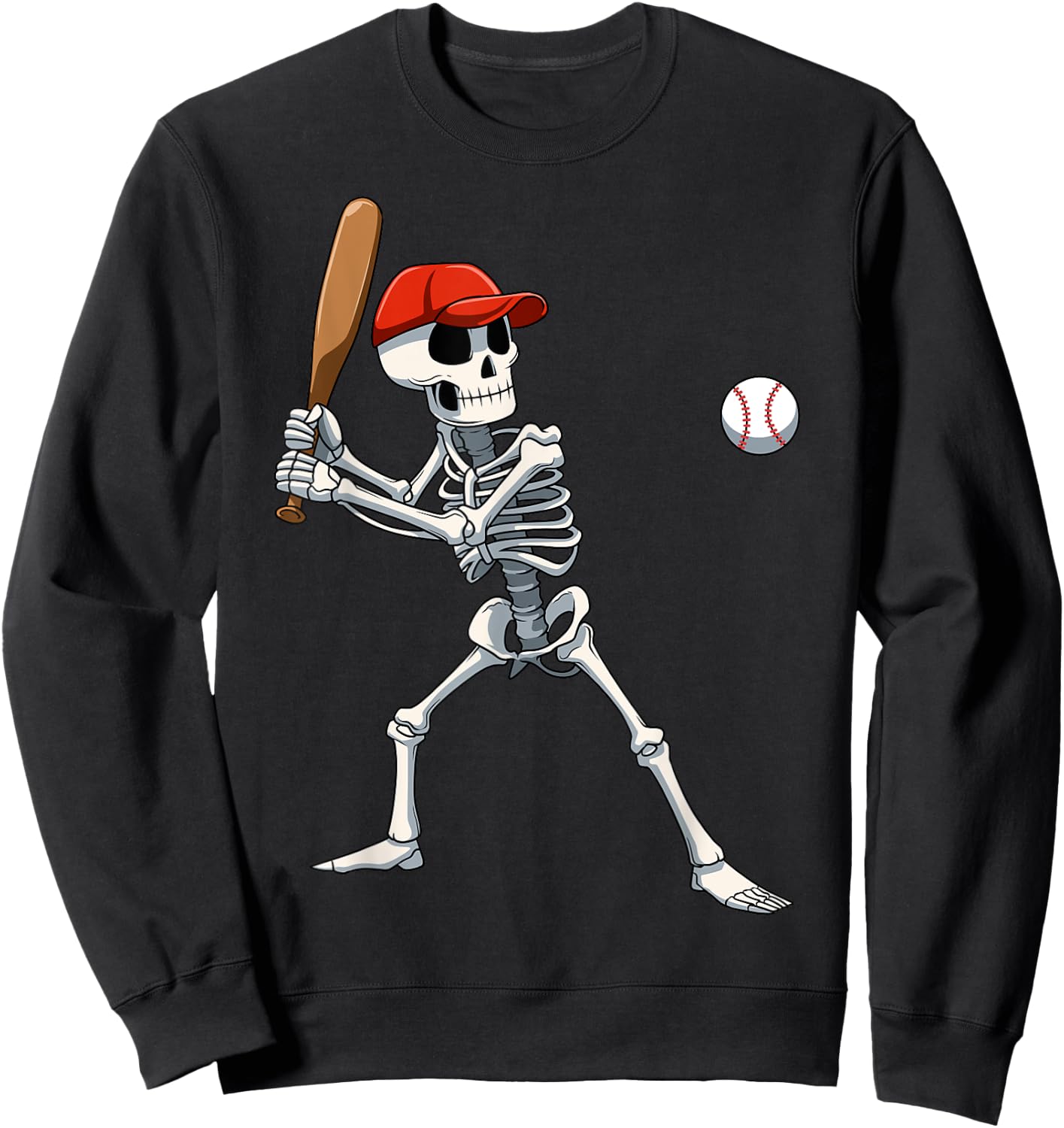 Baseball Skeleton Halloween Skeleton Playing Baseball Sweatshirt - Sweatshirt | Black