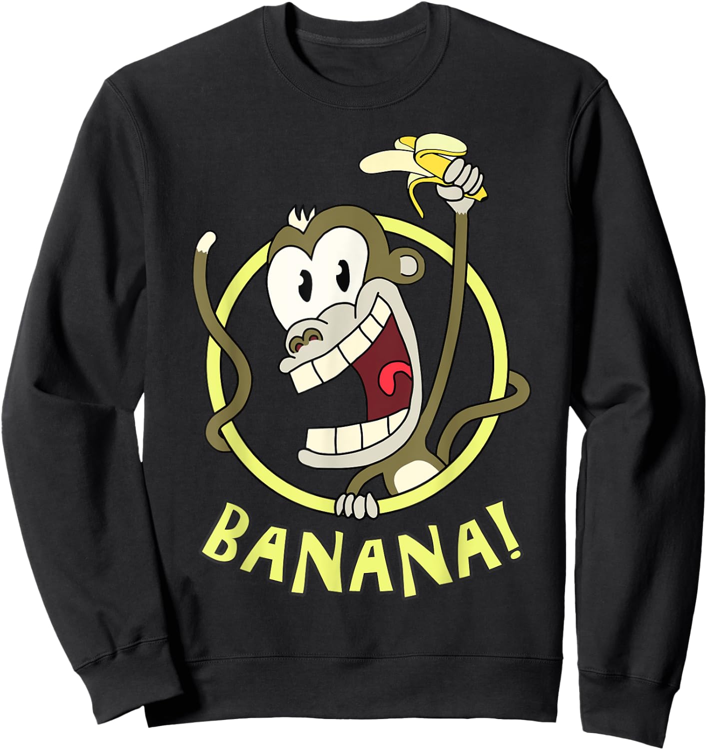 Happy Cartoon Banana Monkey.Cool, Funny and Cute. Sweatshirt - Sweatshirt | Black
