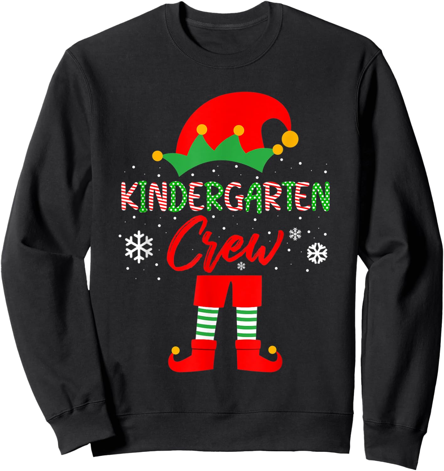 Kinder Crew Christmas Kindergarten Teacher Matching Sweatshirt - Sweatshirt | Black