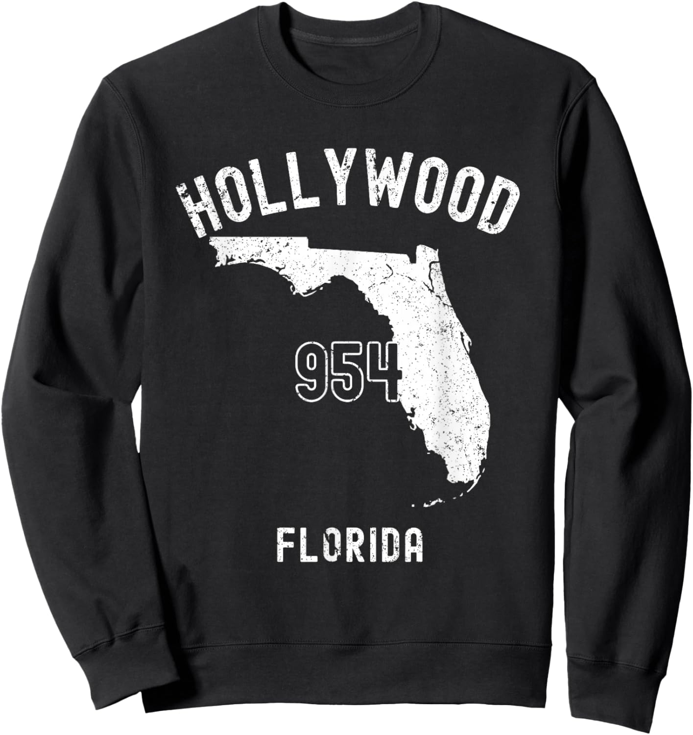 Hollywood Florida FL 954 Vintage Athletic Style Sweatshirt - Sweatshirt | Black