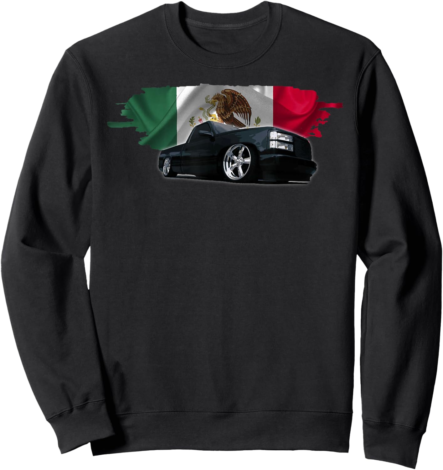 Trokiando OBS Truck slammed low Mexican Flag Colors Sweatshirt - Sweatshirt | Black