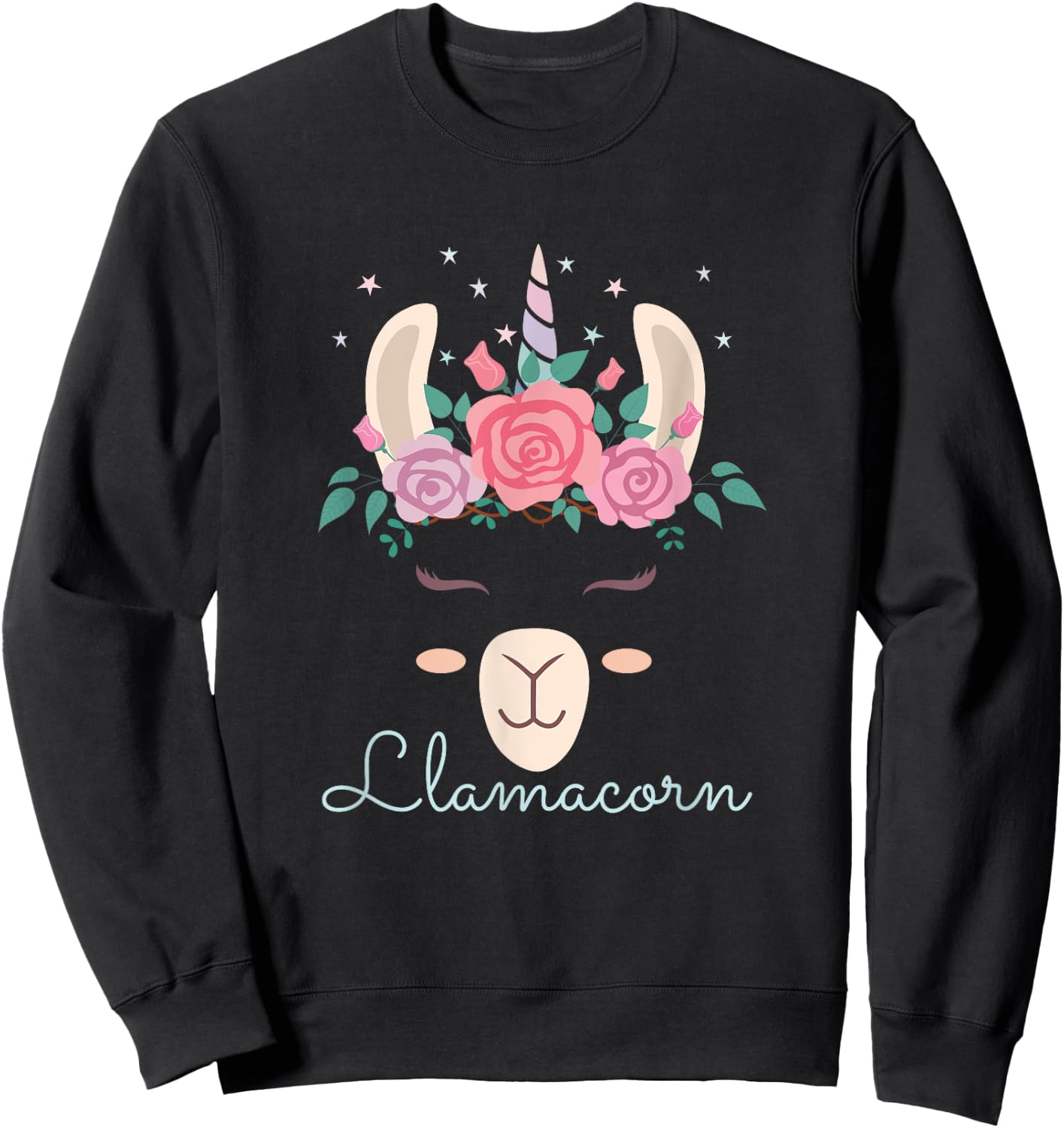 Cute Flowers Lamacorn Llama Unicorn Kawaii Flowers Llama Sweatshirt - Sweatshirt | Black