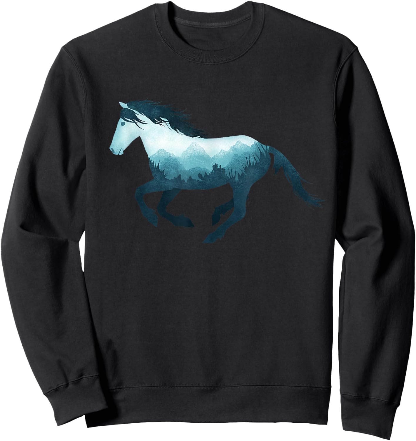 Wild Horse Mustang Equine Double Exposure Wildlife Animal Sweatshirt - Sweatshirt | Black
