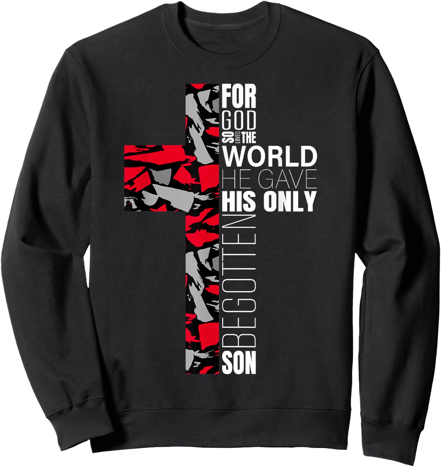 Red Black Gray Christian Cross Bible Verse Gifts Graphic Sweatshirt - Sweatshirt | Black