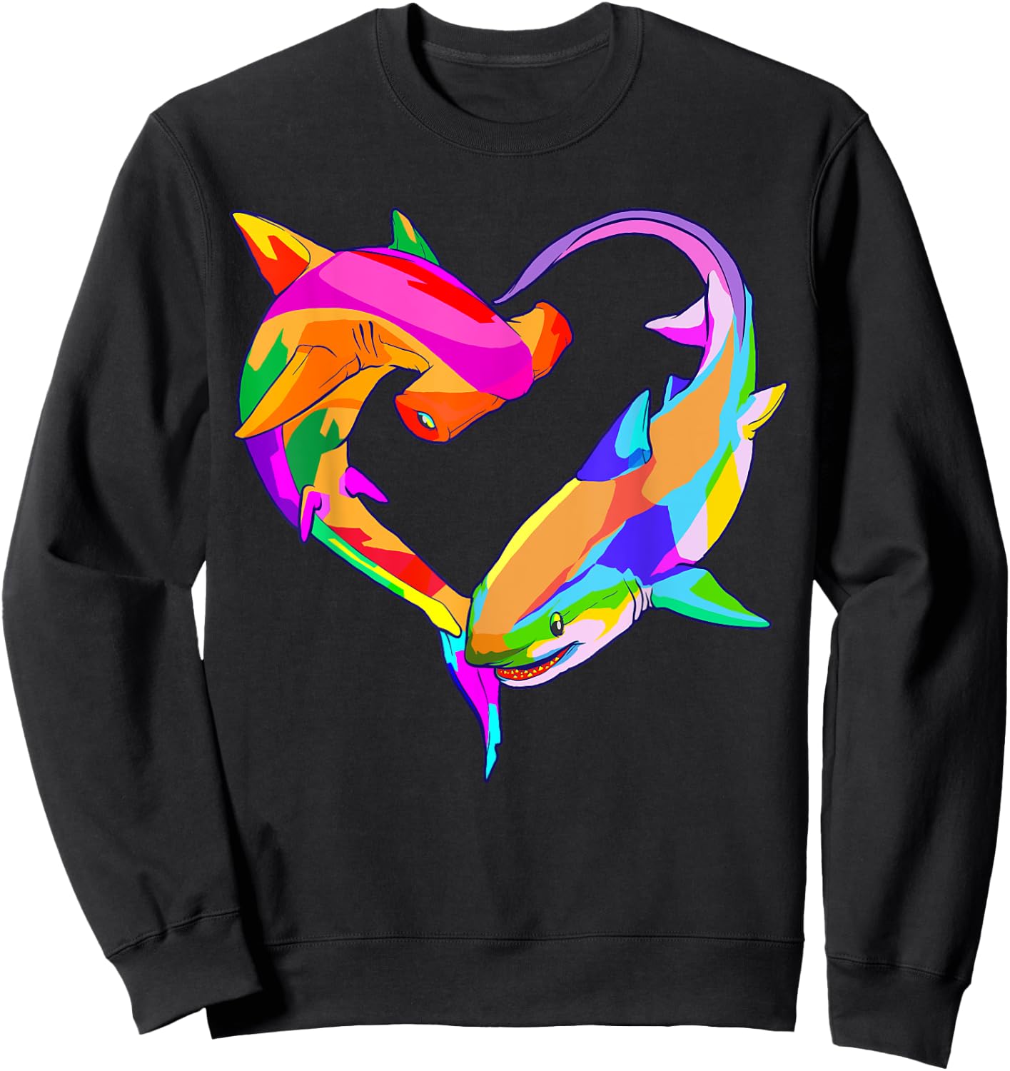 Love Heart Shark Valentine's Day I Love Sharks Colorful Sweatshirt - Sweatshirt | Black