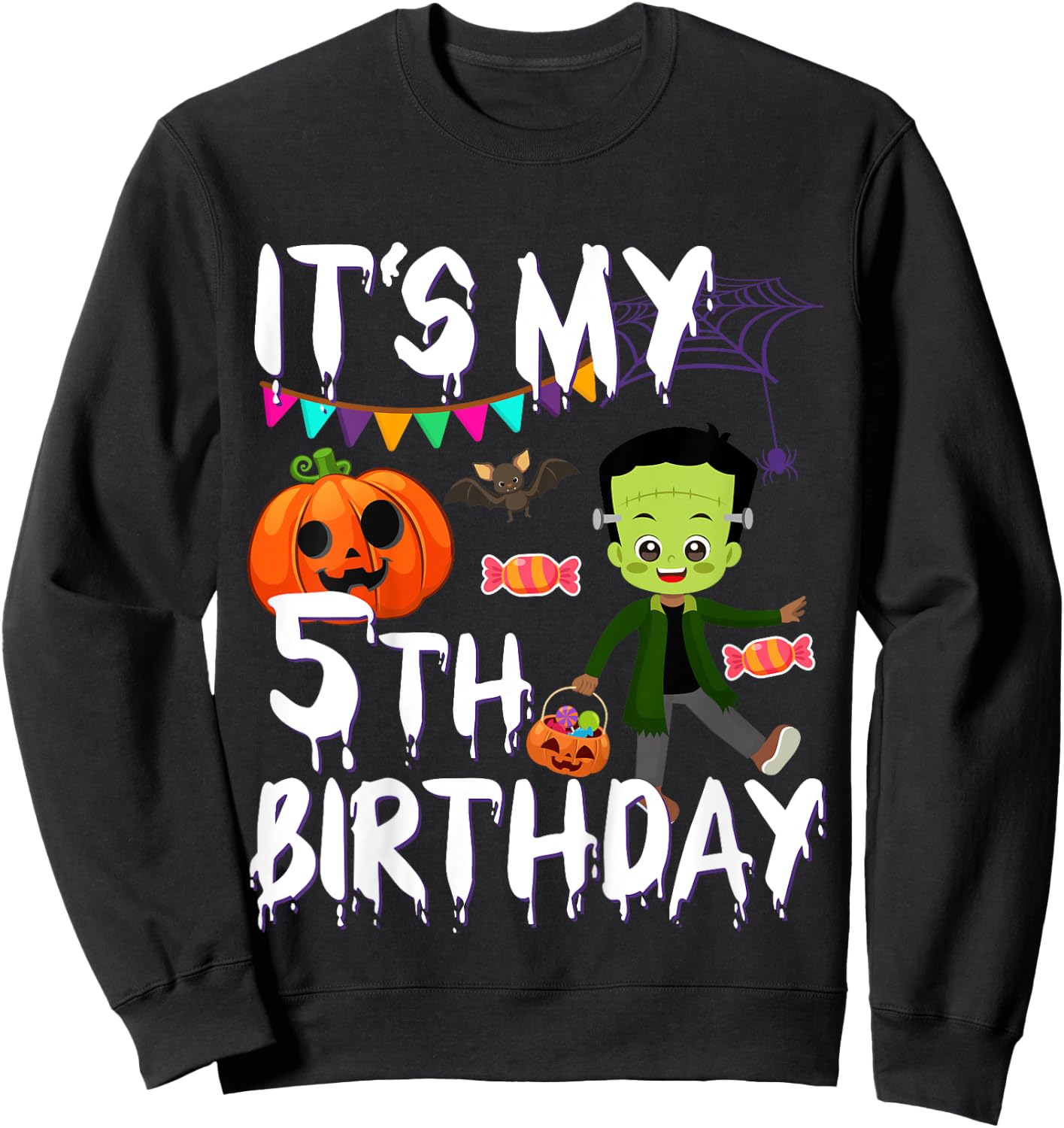 Kids 5th Birthday Monster Pumpkin Halloween Costume Sweatshirt - Sweatshirt | Black