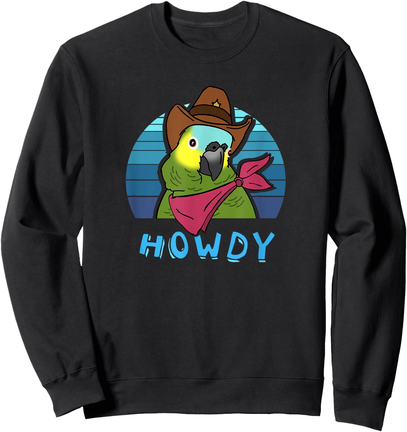 Aesthetic Howdy Parrot Funny Cowboy Blue Fronted Amazon Bird Sweatshirt - Sweatshirt | Black