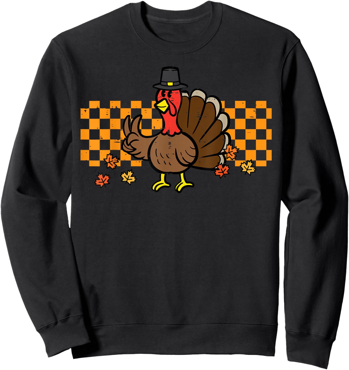 Thanksgiving Turkey Peace Retro Goovy Fall Men Women Kids Sweatshirt - Sweatshirt | Black