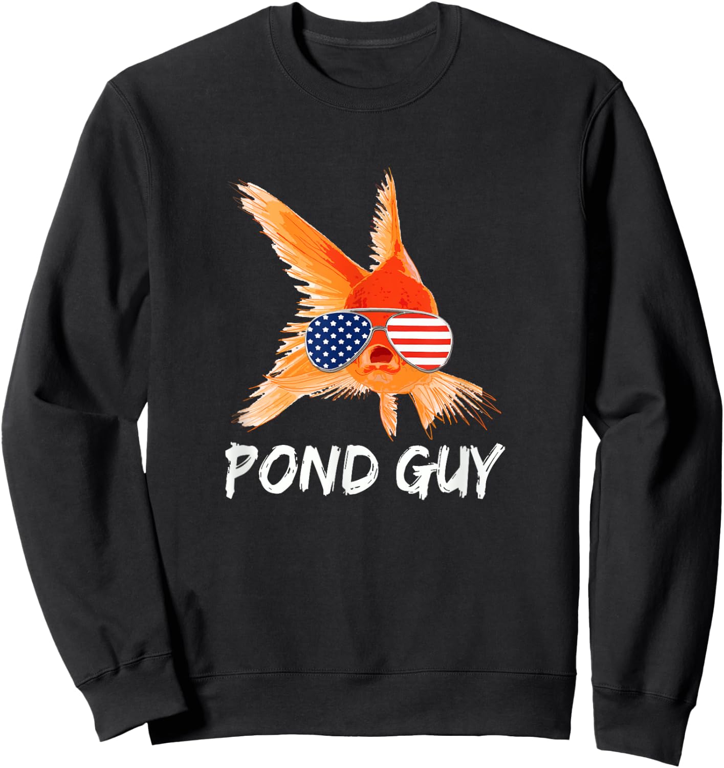 Pond Guy Goldfish Shirt Koi Carp Fish in USA Flag Sunglasses Kids Men Sweatshirt - Sweatshirt | Black