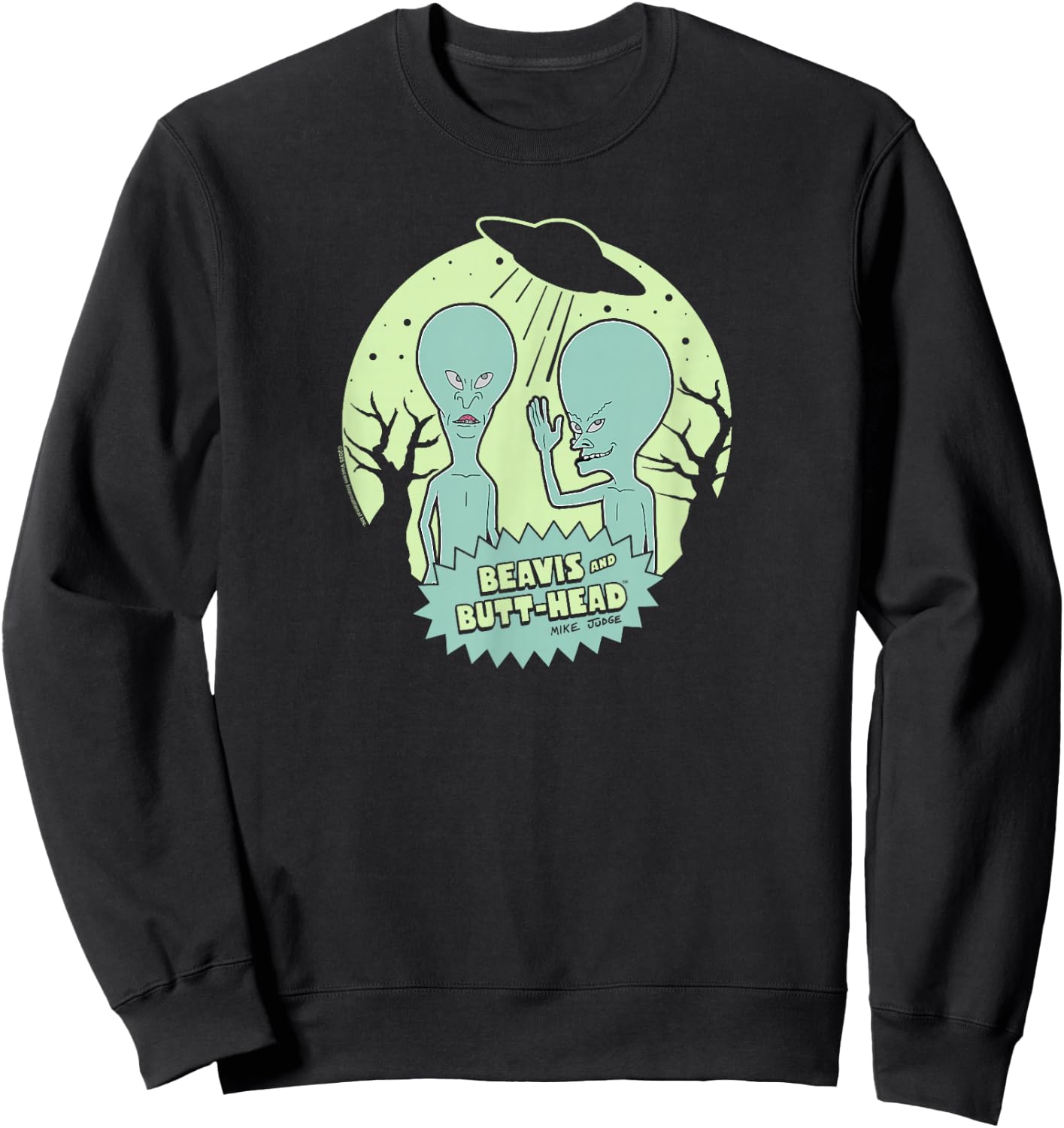 Beavis and Butt-Head Aliens with UFO Retro Funny Cartoon Sweatshirt - Sweatshirt | Black