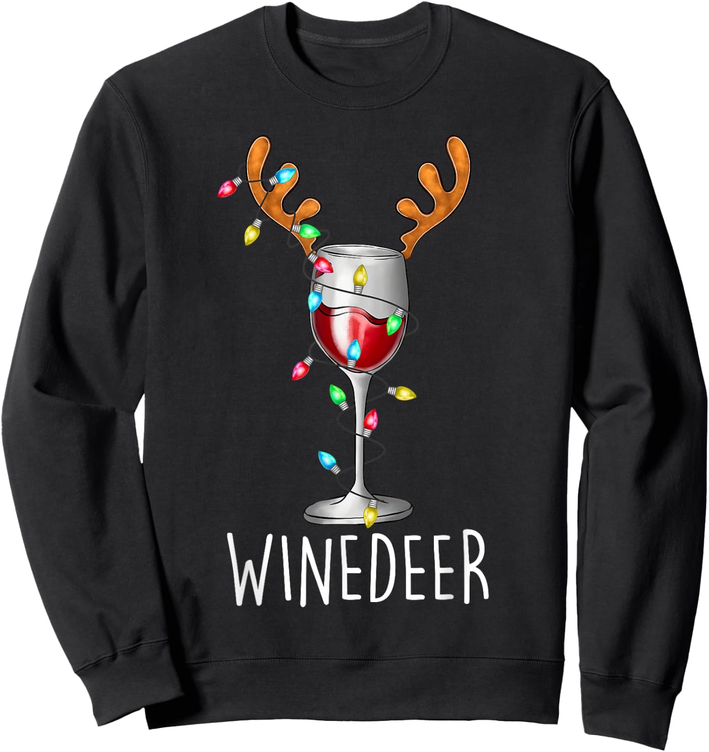 Winedeer Reinbeer Santa Hat Reindeer Couple Xmas Matching Sweatshirt - Sweatshirt | Black
