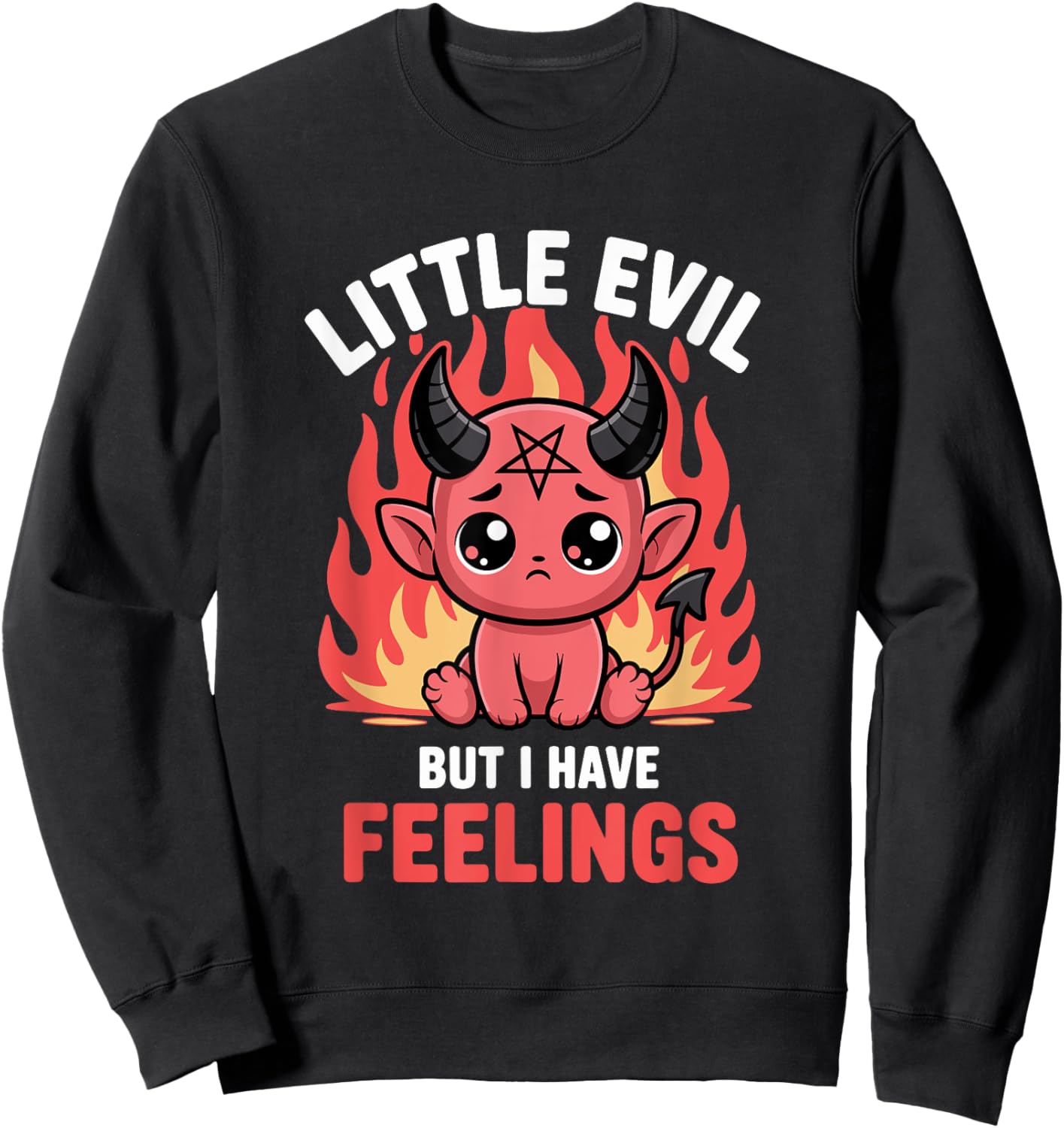 Cute Little Devil with Feelings Kawaii Fire Humor Sweatshirt - Sweatshirt | Black