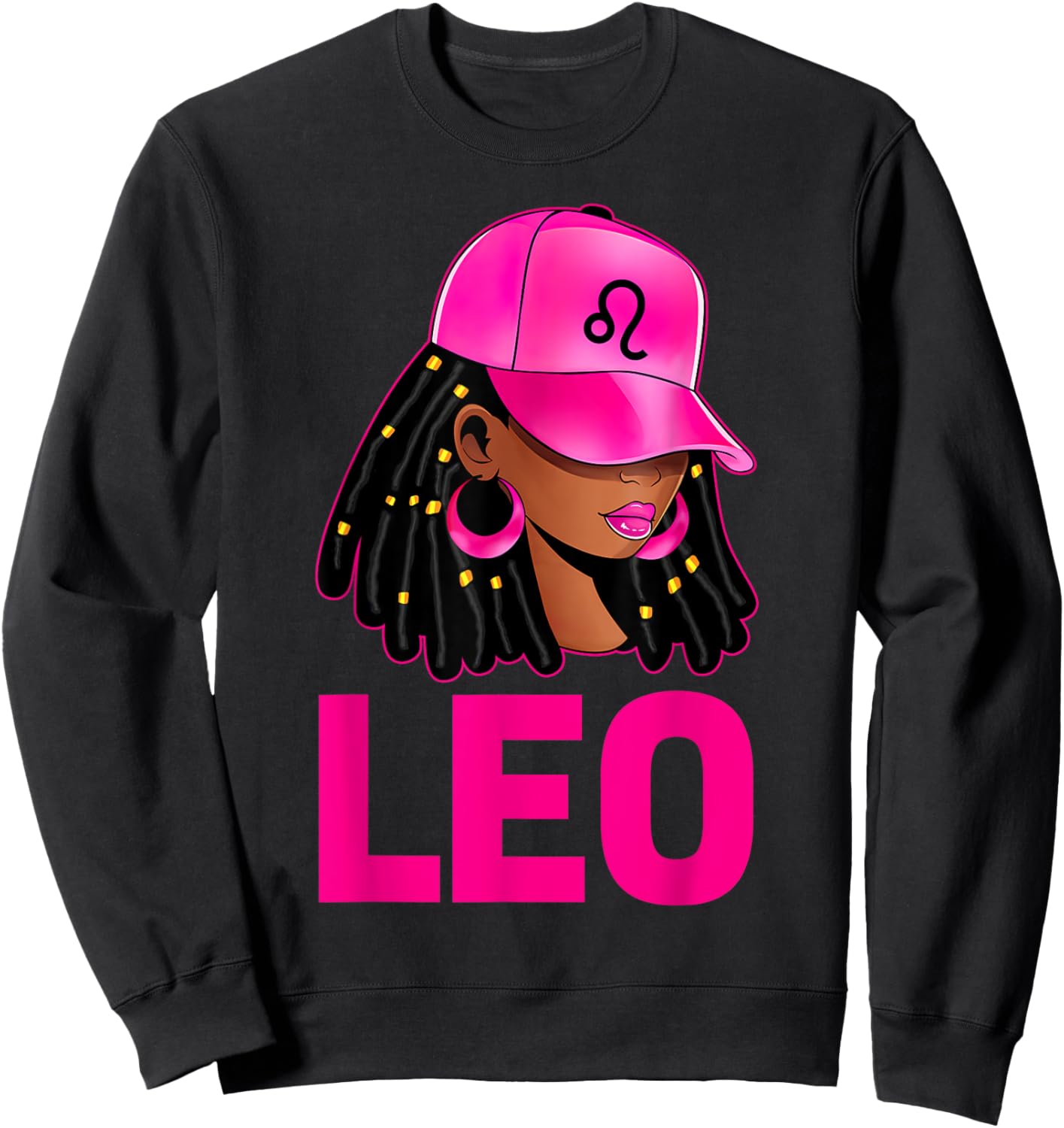 Leo Queen Loc'd Hair Black Woman Cap Zodiac Sign Sweatshirt - Sweatshirt | Black