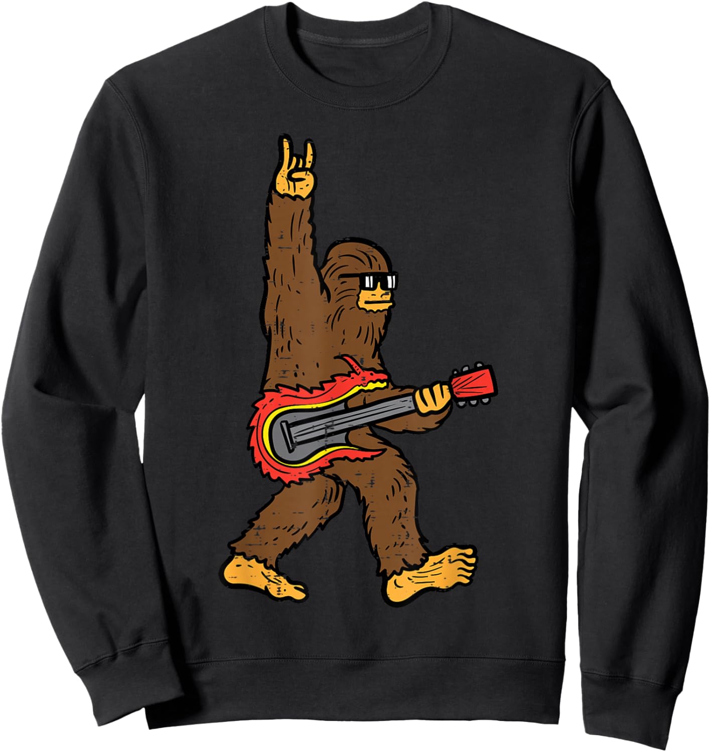 Rocker Bigfoot Sasquatch Guitar Rocknroll Rock Boys Kids Men Sweatshirt - Sweatshirt | Black