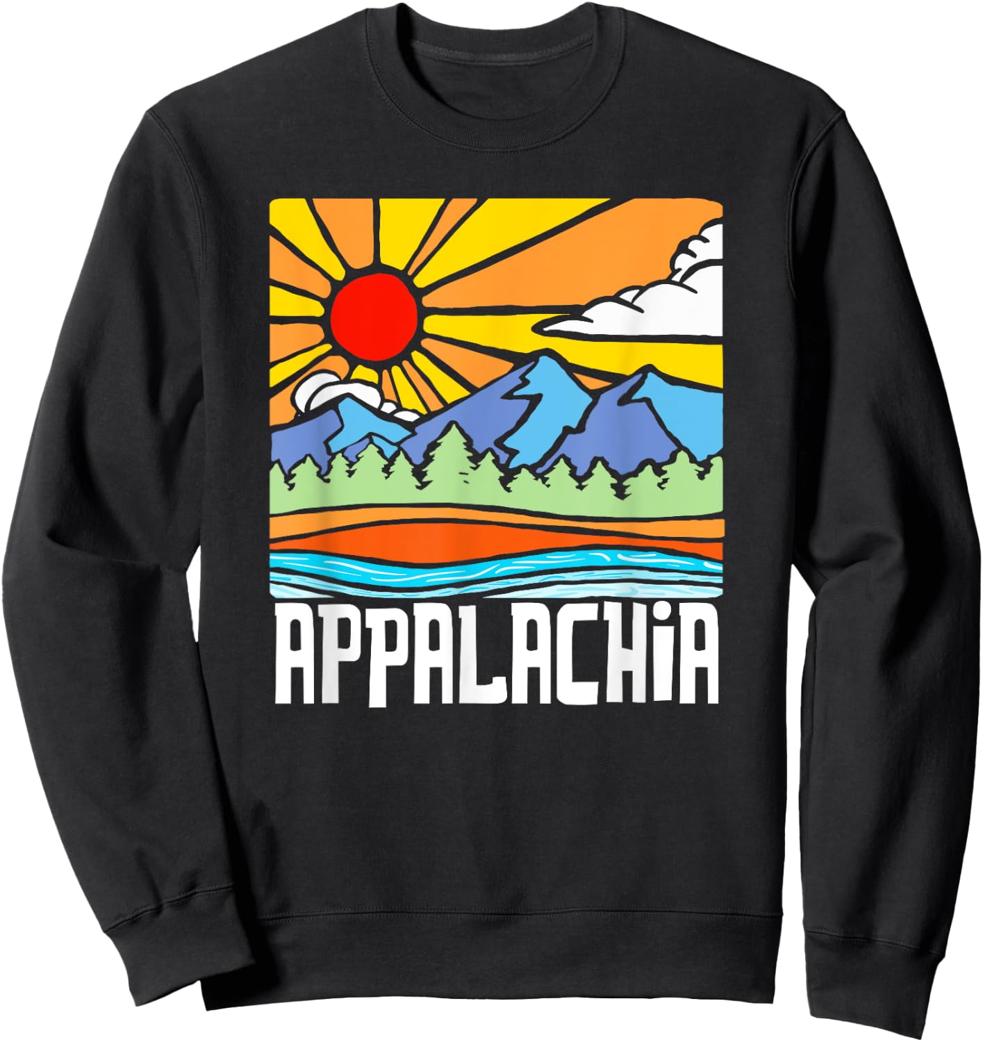 Appalachia Artistic Nature & Mountains Vintage Graphic Sweatshirt - Sweatshirt | Black