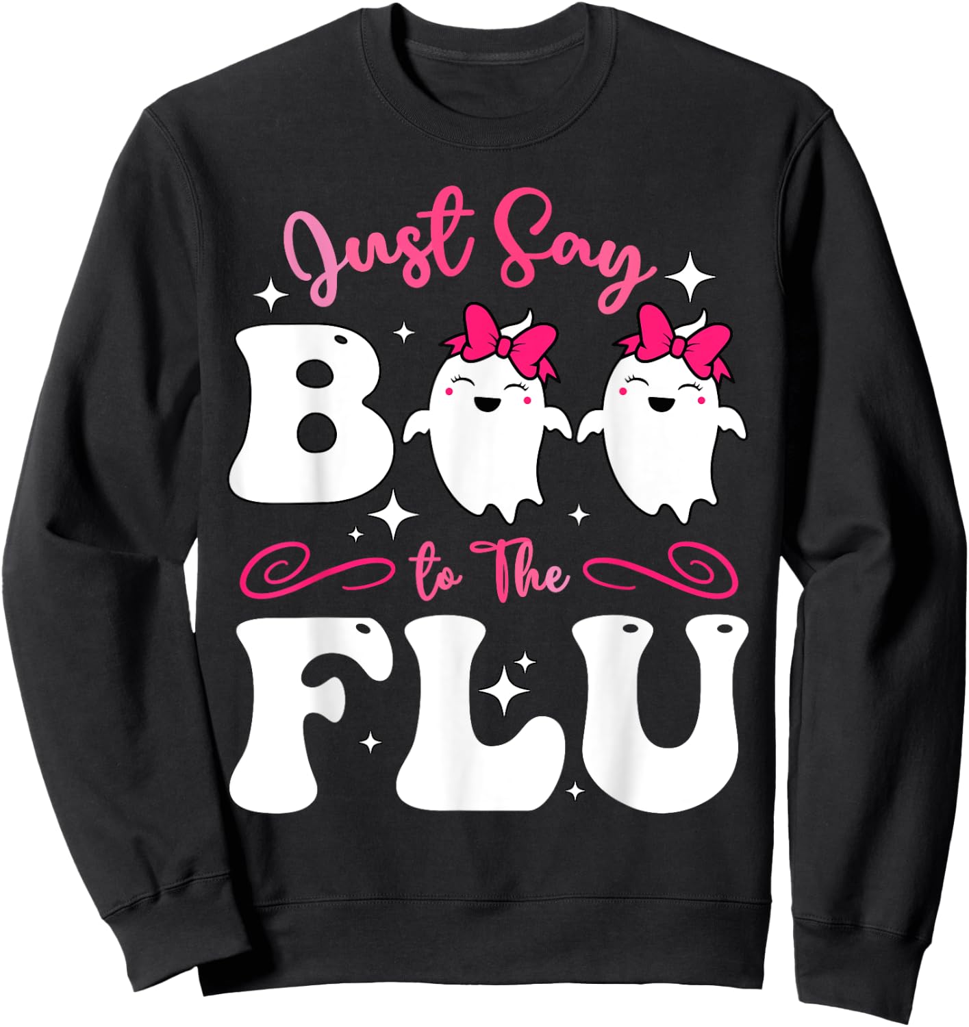Say Boo To The Flu Halloween Coquette Bow Ghost Boo To Flu Sweatshirt - Sweatshirt | Black