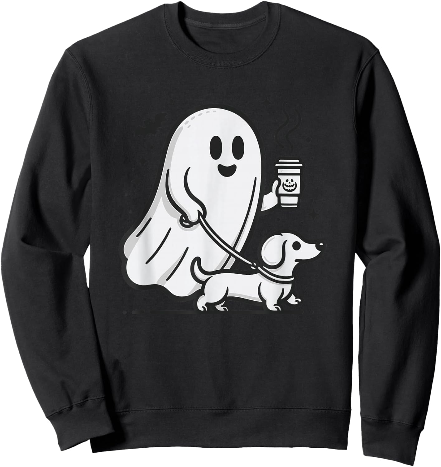 Funny Dachshund Ghost Halloween Spooky Season Weenie Dog Sweatshirt - Sweatshirt | Black