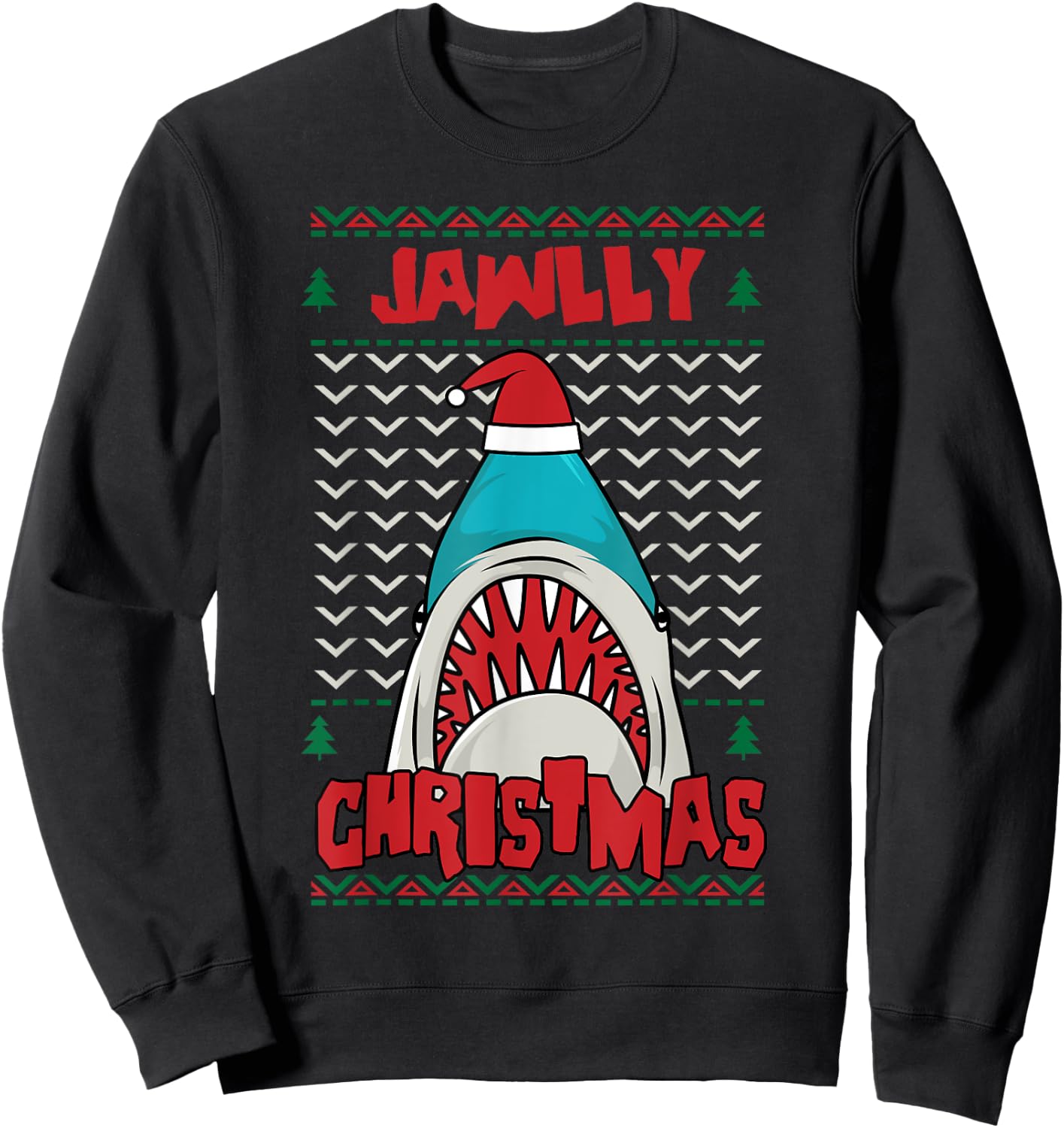 Jawlly X-mas Funny Shark Jaw Santa Ugly Christmas Jolly Pun Sweatshirt - Sweatshirt | Black