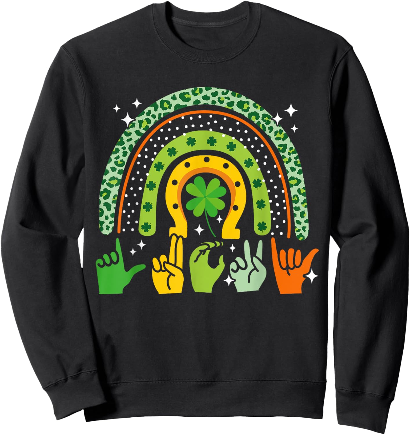Lucky Sign Language Deaf St Patrick's Day Irish ASL Rainbow Sweatshirt - Sweatshirt | Black