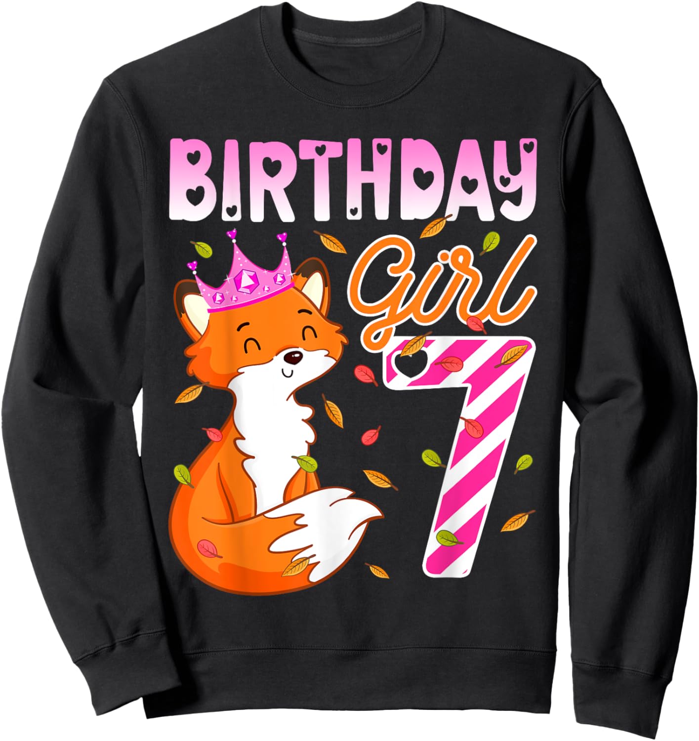 Fox Animal Lovers 7th Birthday Girl Fox B-day 7 year old Sweatshirt - Sweatshirt | Black