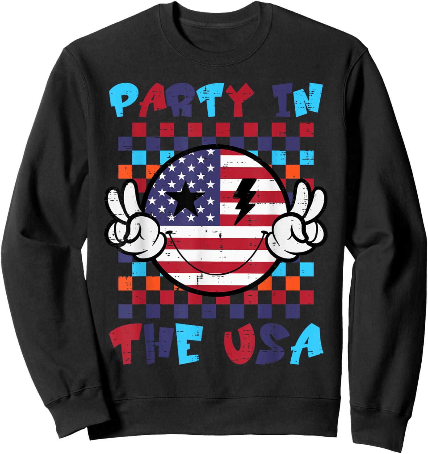 4th July Smile Peace Party USA Retro Patriot Men Women Kids Sweatshirt - Sweatshirt | Black