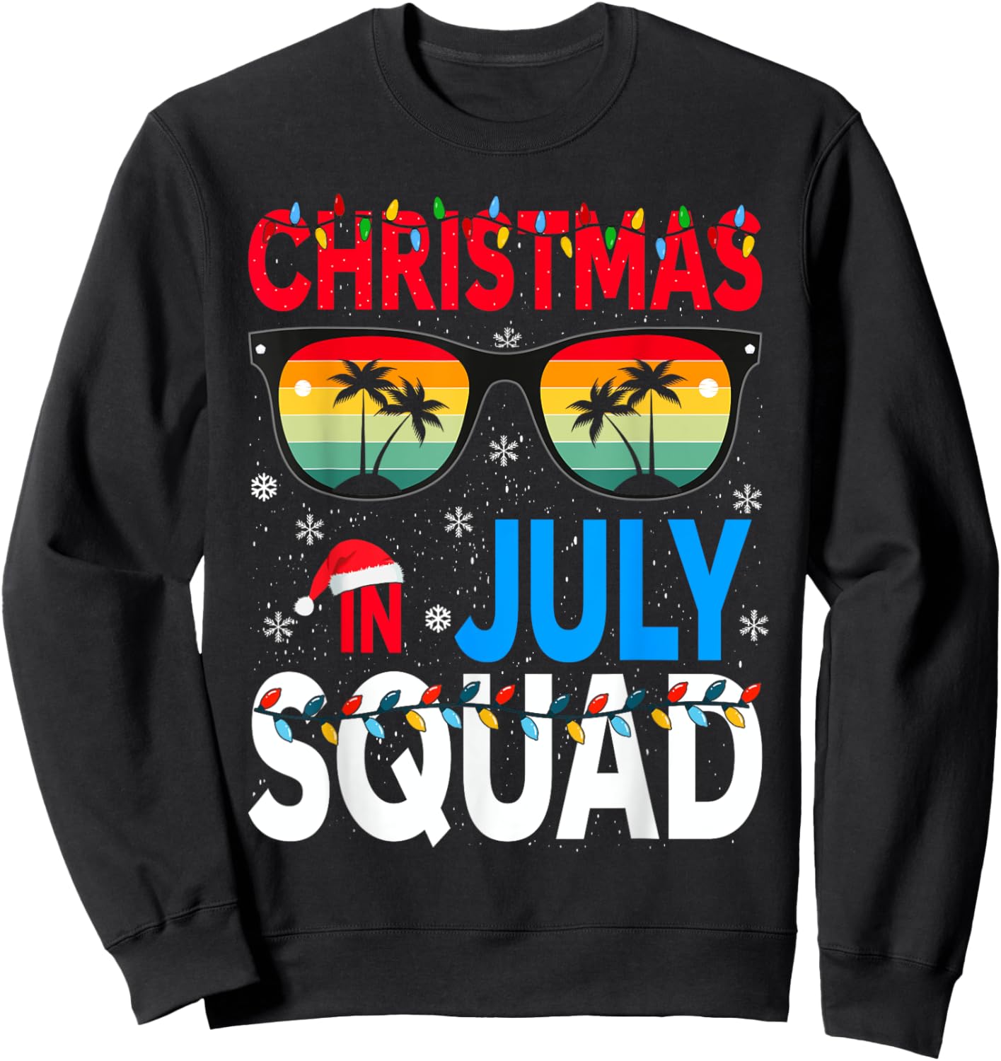 Christmas In July Squad Family Beach Vacation Summer Sweatshirt - Sweatshirt | Black
