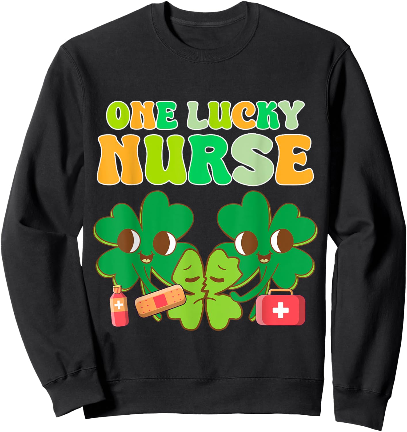One Lucky Nurse Squad Scrubs Shamrock St Patrick's Day Women Sweatshirt - Sweatshirt | Black