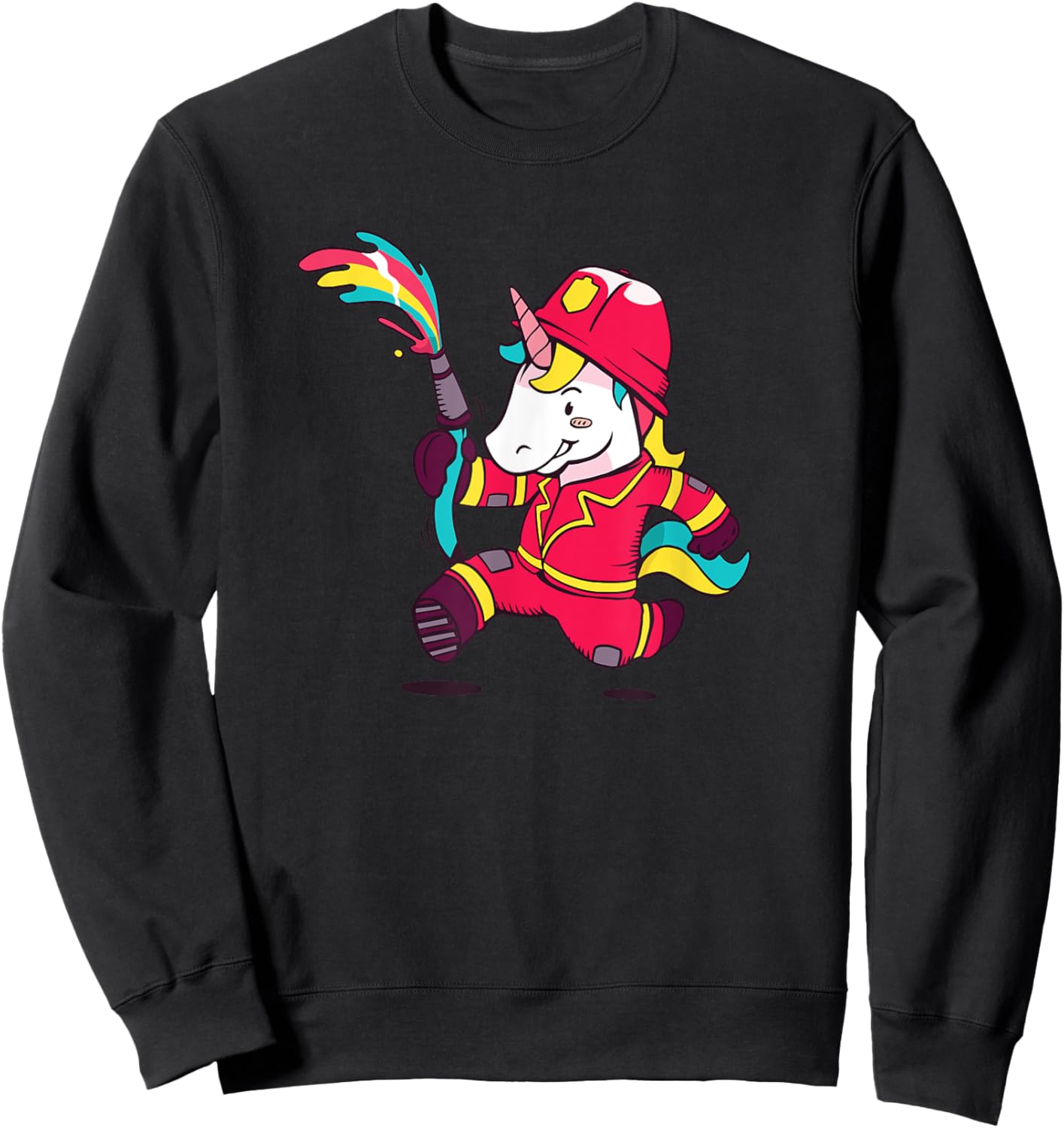 Unicorn Firefighter Cute Fireman Gift Kids Girls Sweatshirt - Sweatshirt | Black