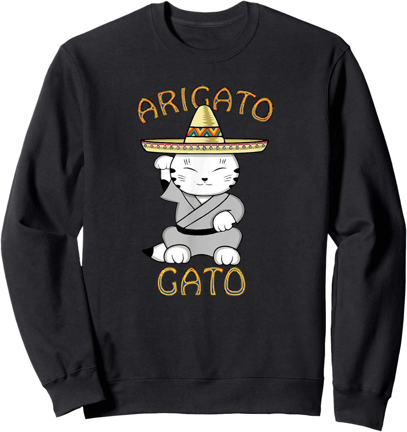 Arigato Gato Japanese Mexican Neko Kawaii Anime Cat Men Women Girls Kids Sweatshirt - Sweatshirt | Black