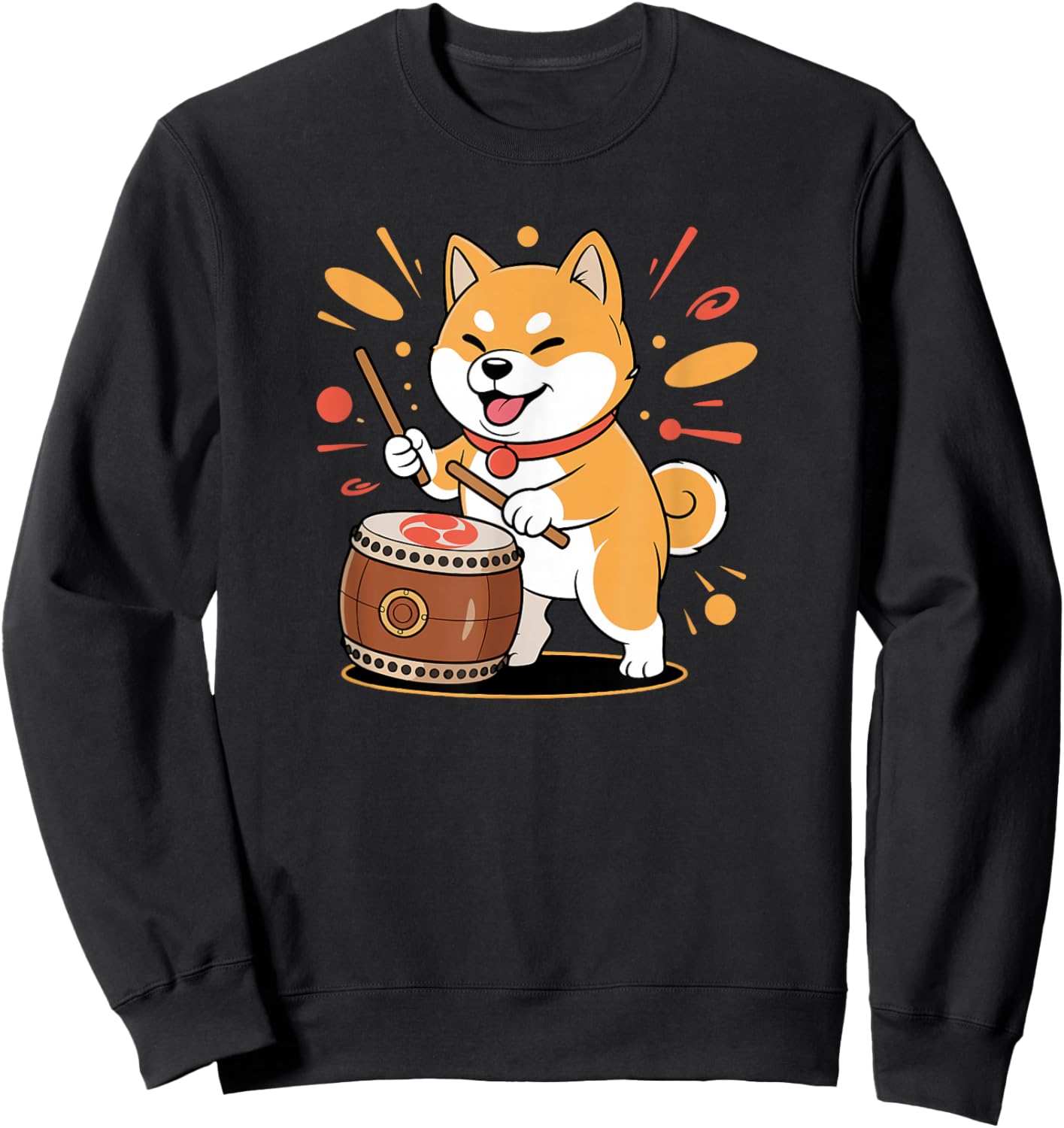 Cute Kawaii Taiko Drummer Shiba Inu Dog Sweatshirt - Sweatshirt | Black