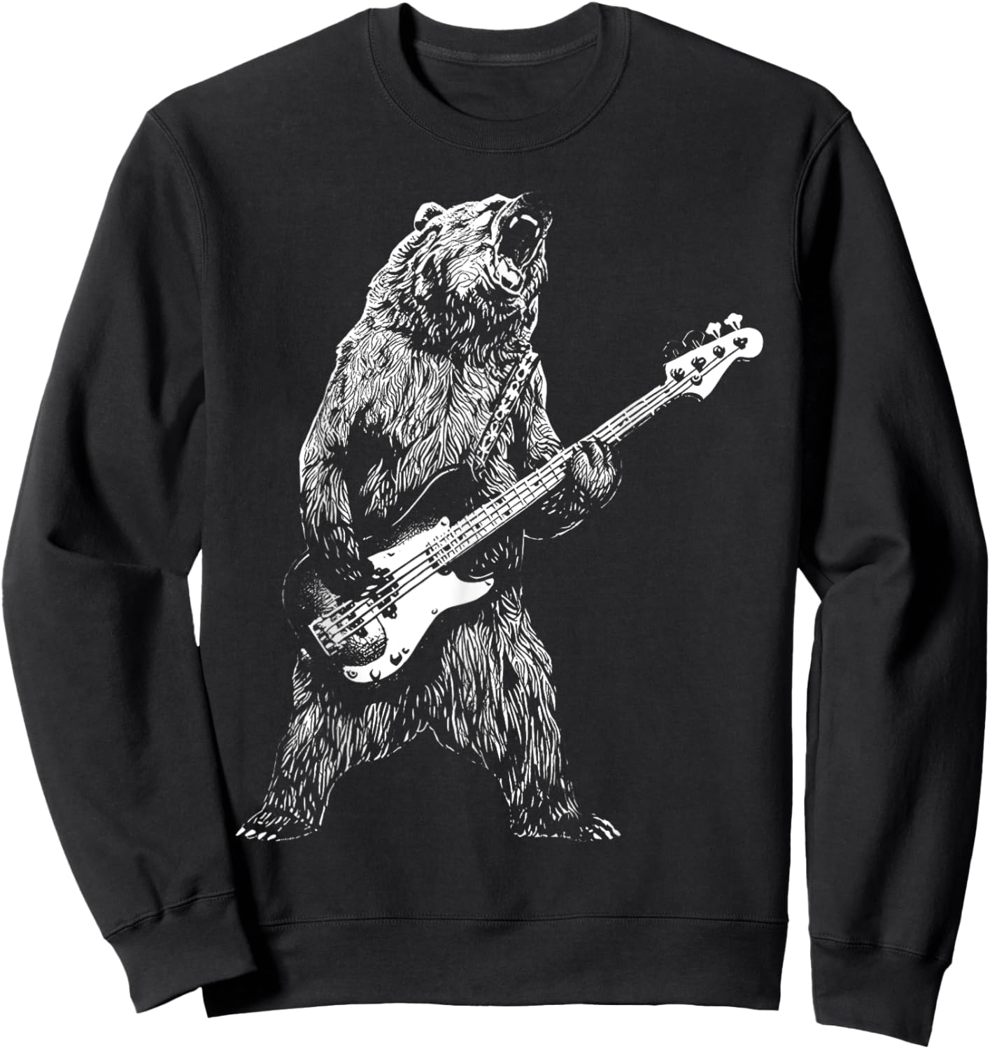Bear Playing Bass Guitar Shirt Animal Playing Guitar Sweatshirt - Sweatshirt | Black