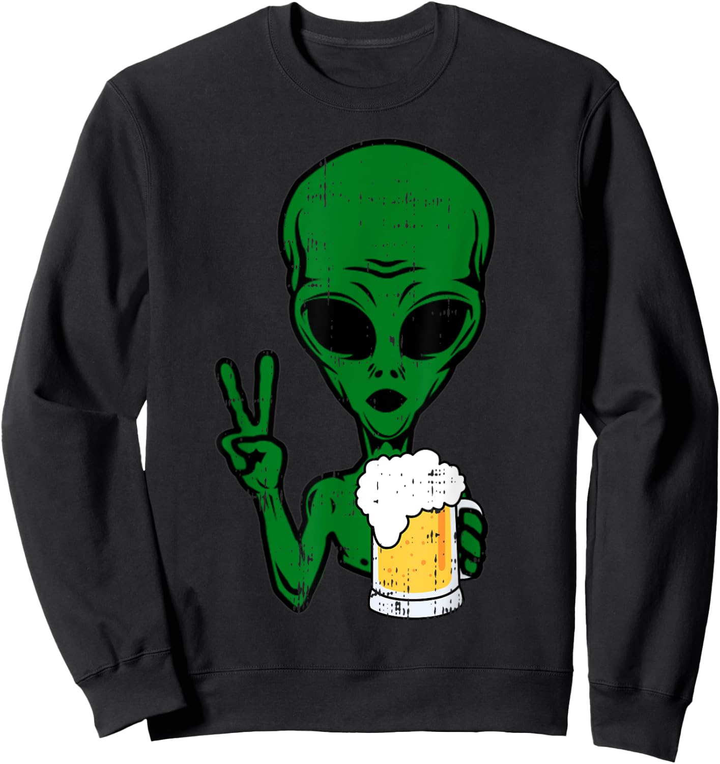 Area-51 Alien Beer Peace Sign Lazy Drinking Halloween Gift Sweatshirt - Sweatshirt | Black