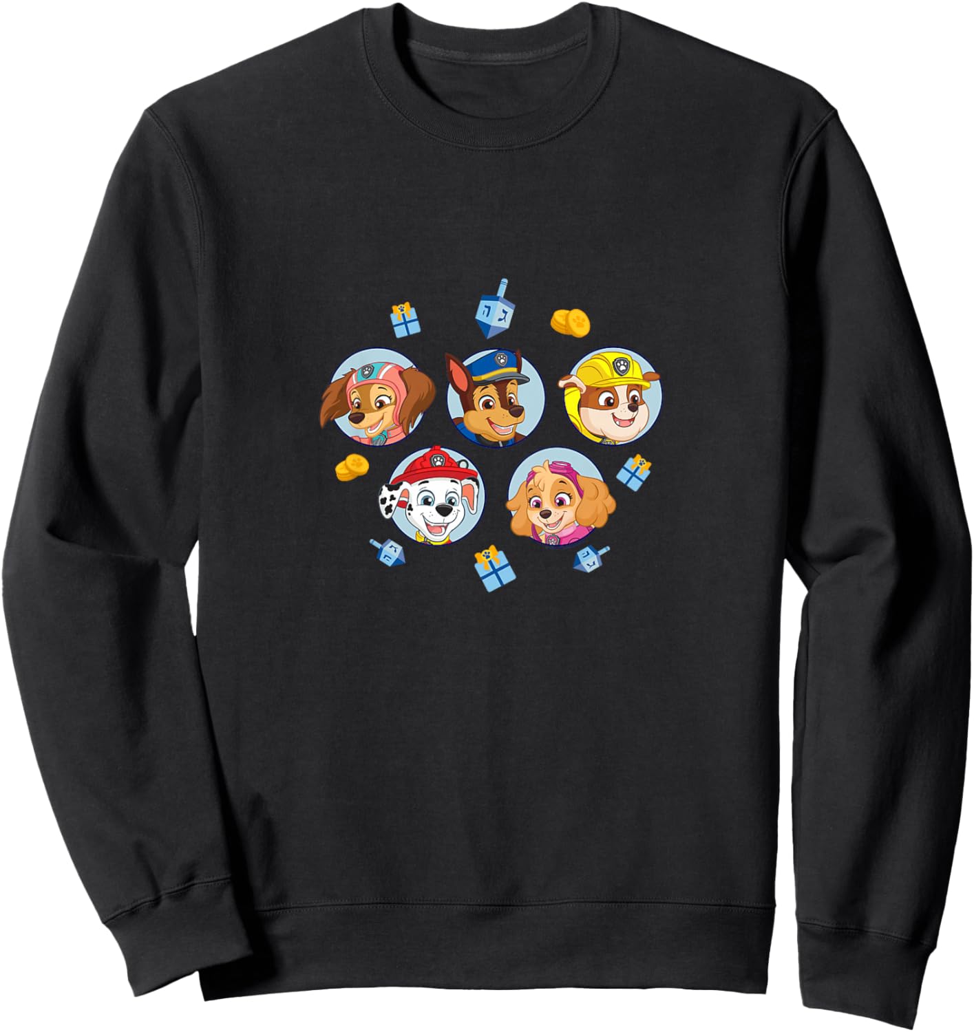 Kids PAW Patrol Hanukkah Toys & Presents Many Faces Portrait Sweatshirt - Sweatshirt | Black