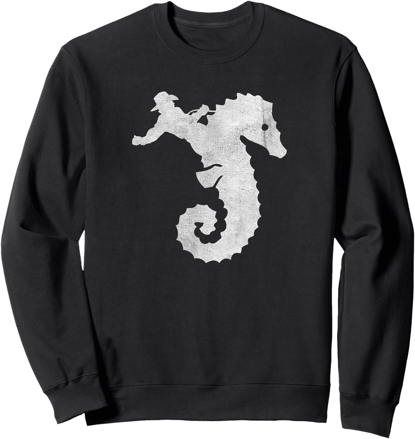 Cowboy Riding an Ocean Sea Horse Distressed Sweatshirt - Sweatshirt | Black
