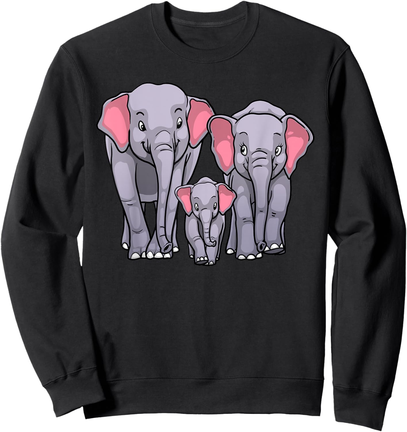 Funny Elephant Family Design Men Women Kids Elephant Lovers Sweatshirt - Sweatshirt | Black