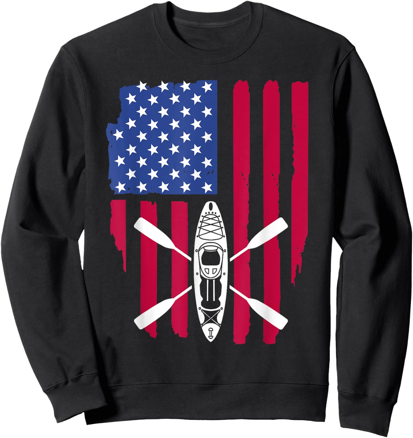 Cool Kayaking Women Kayak Fishing USA American Flag Sweatshirt - Sweatshirt | Black