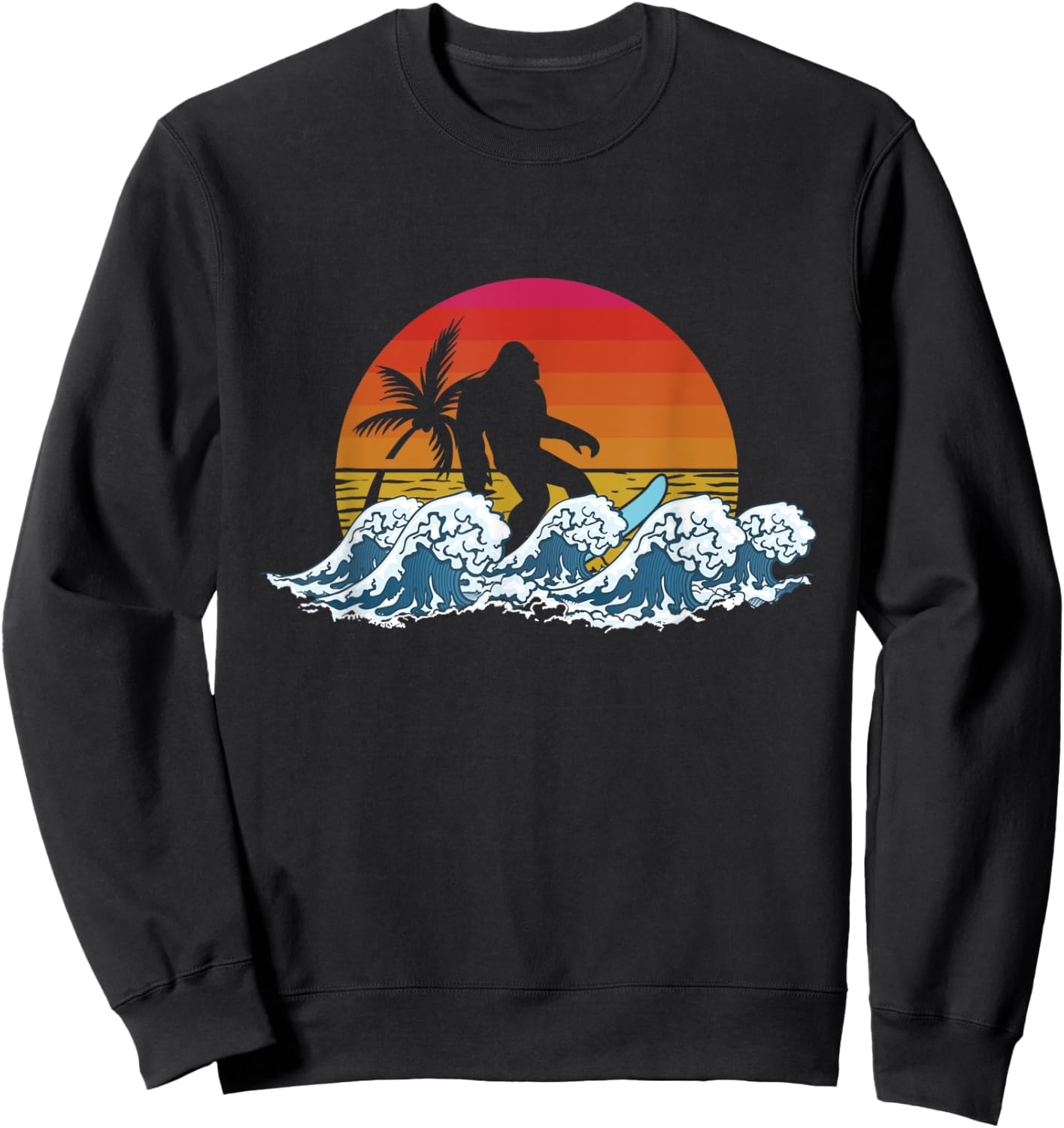 Retro Yeti Sasquatch Bigfoot Surfer | Surfing Summer Sweatshirt - Sweatshirt | Black