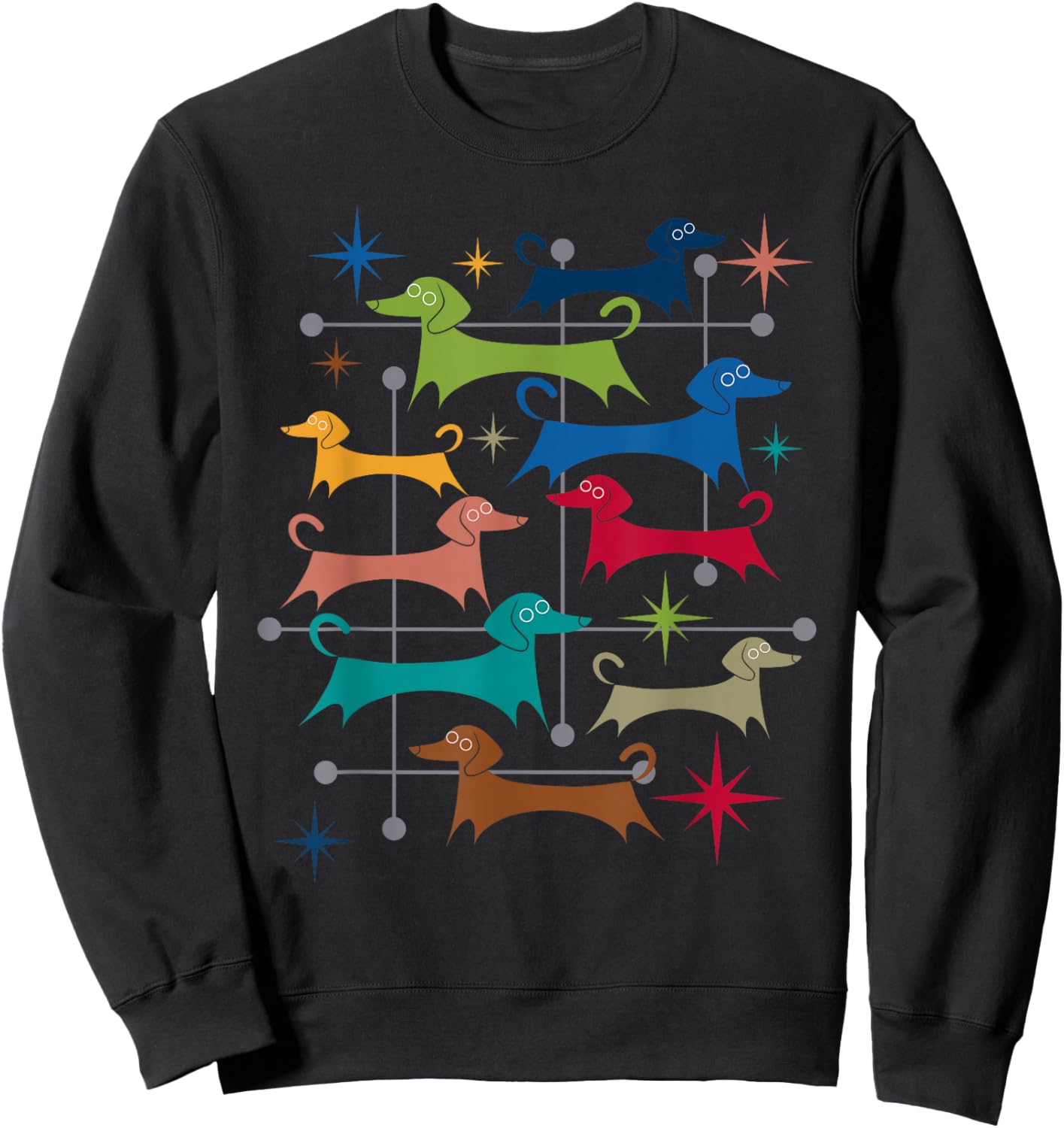 Vintage Retro Mid-Century Modern Style Dachshunds Dogs Sweatshirt - Sweatshirt | Black