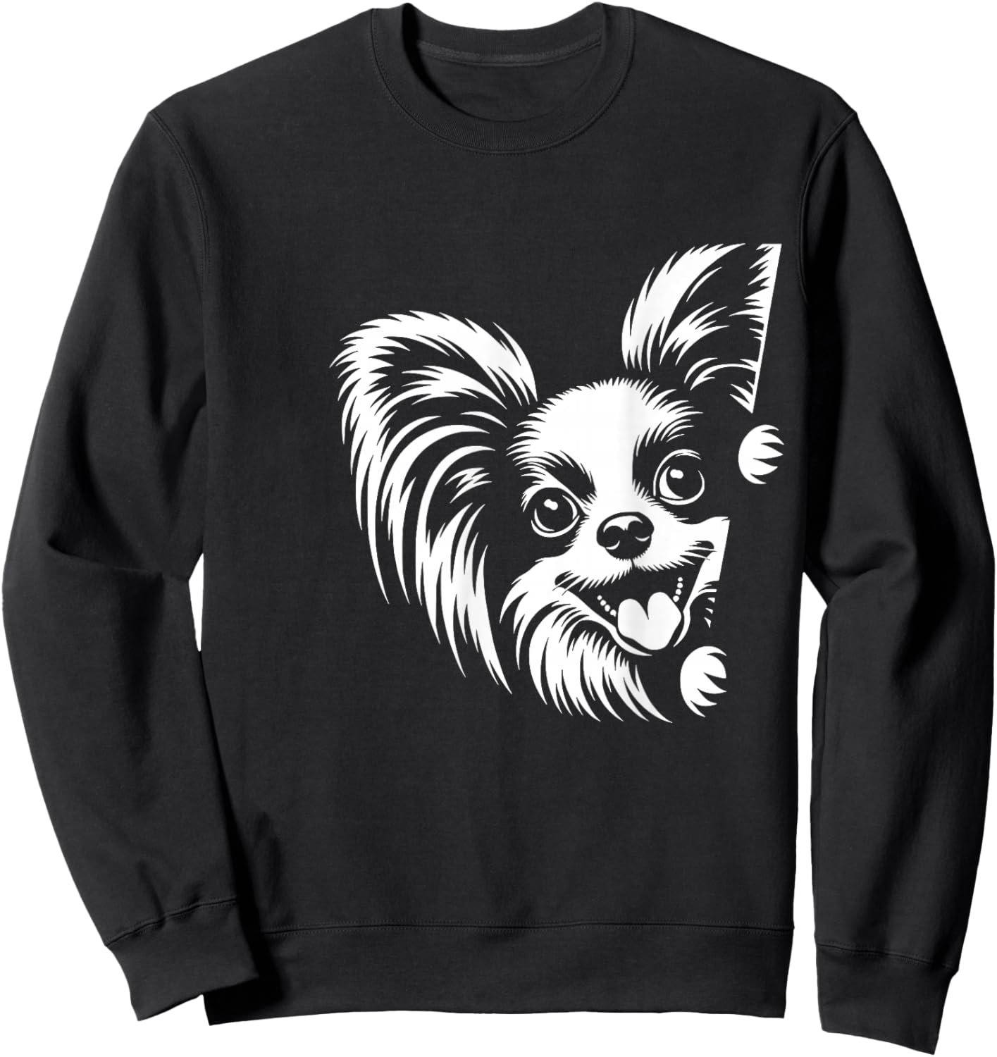 Cute Peeking Papillon Dog Graphic Design Sweatshirt - Sweatshirt | Black