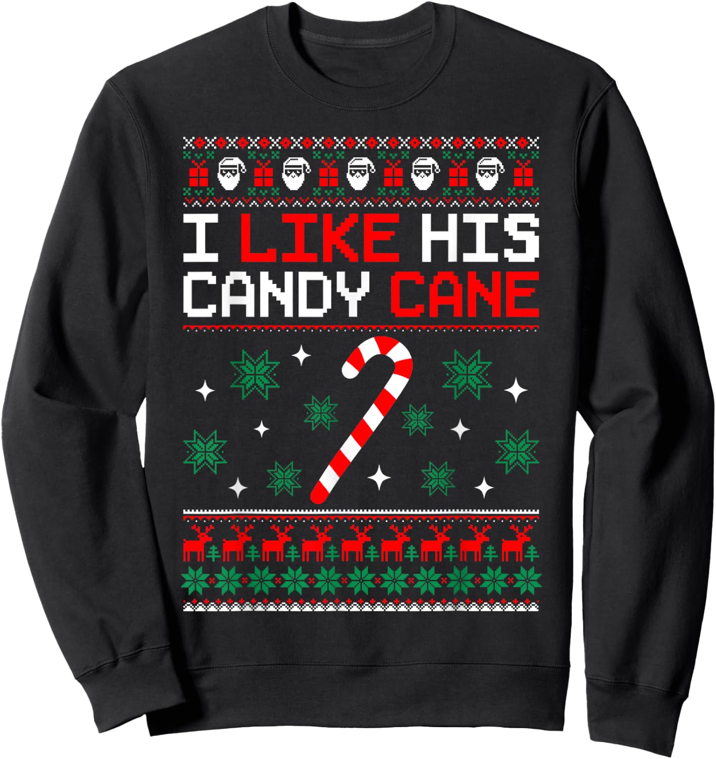 Merry Xmas Funny Couples Christmas Matching I Like His Candy Cane Black -Adults Small Sweatshirt - Sweatshirt | Black